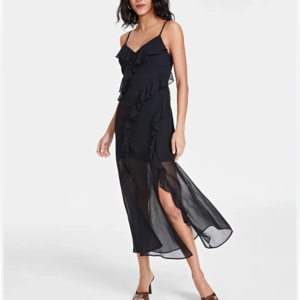 Bar III Elegant Black Ruffle Maxi Dress